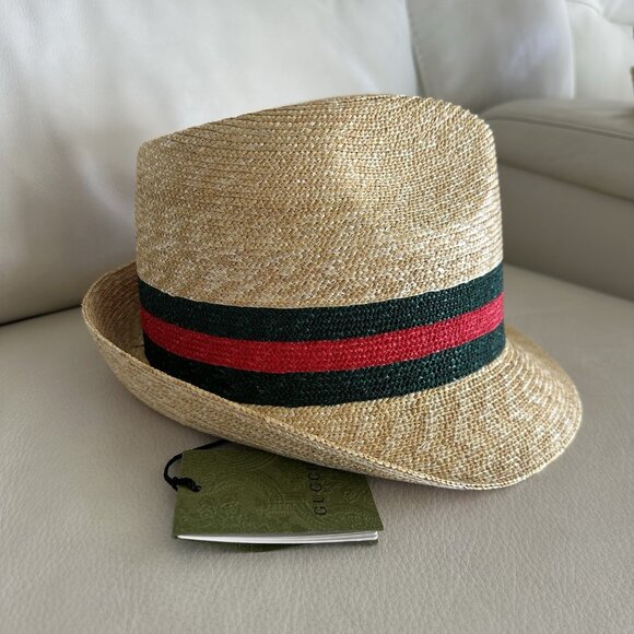 NWT 100% Authentic Gucci Beige Web Sherry Line Straw Hat Size XS main image 10